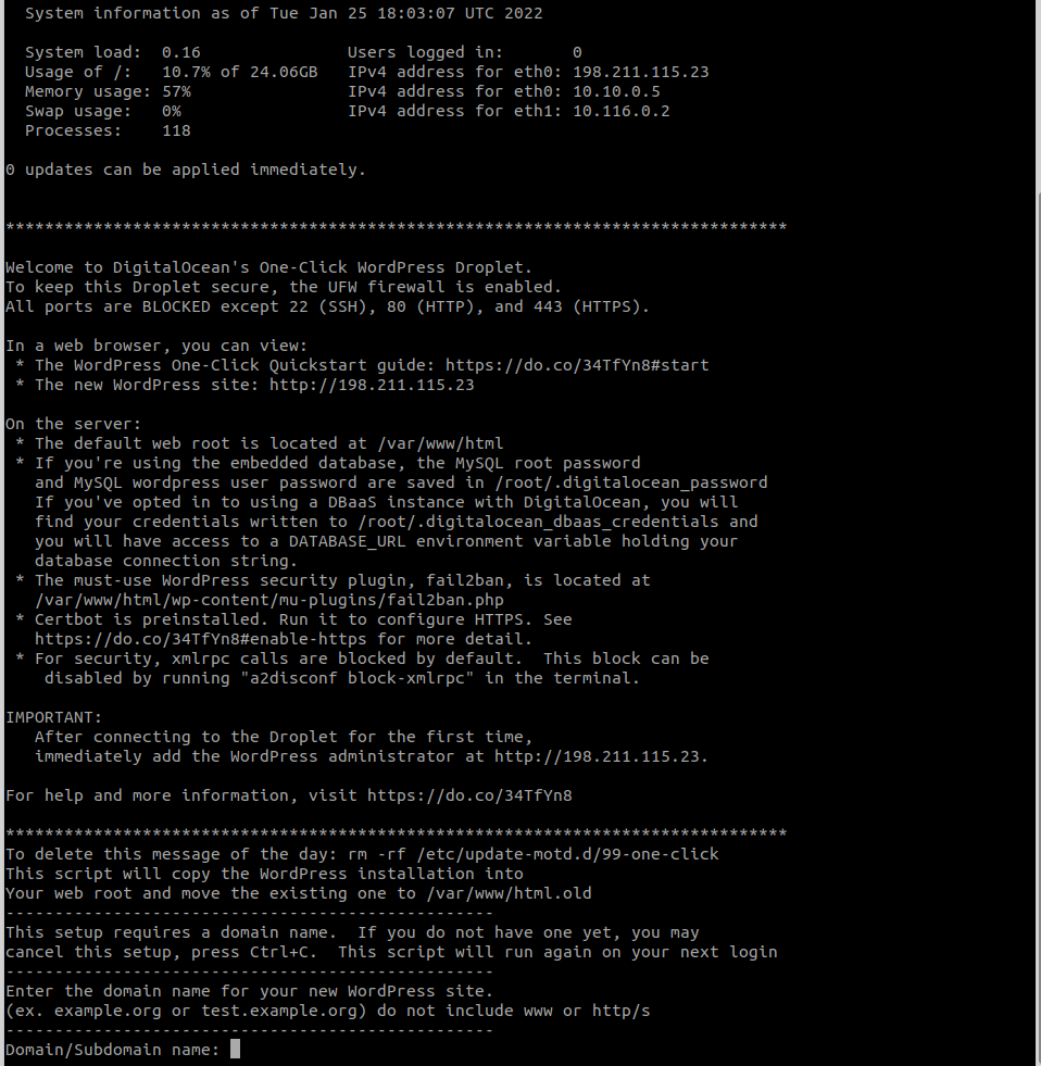 Running shell command to activate my domain and SSL certificate