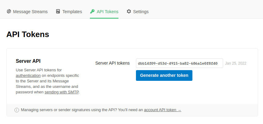 Copy pasting server API token from my Postmark account