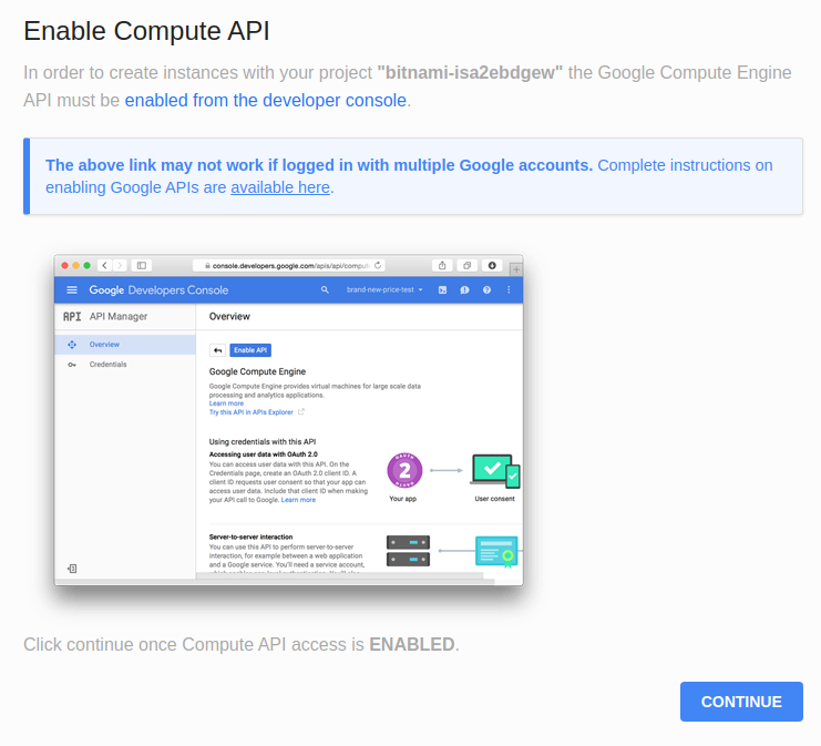 Alert asking me to Enable Compute API inside my Google Cloud Console.