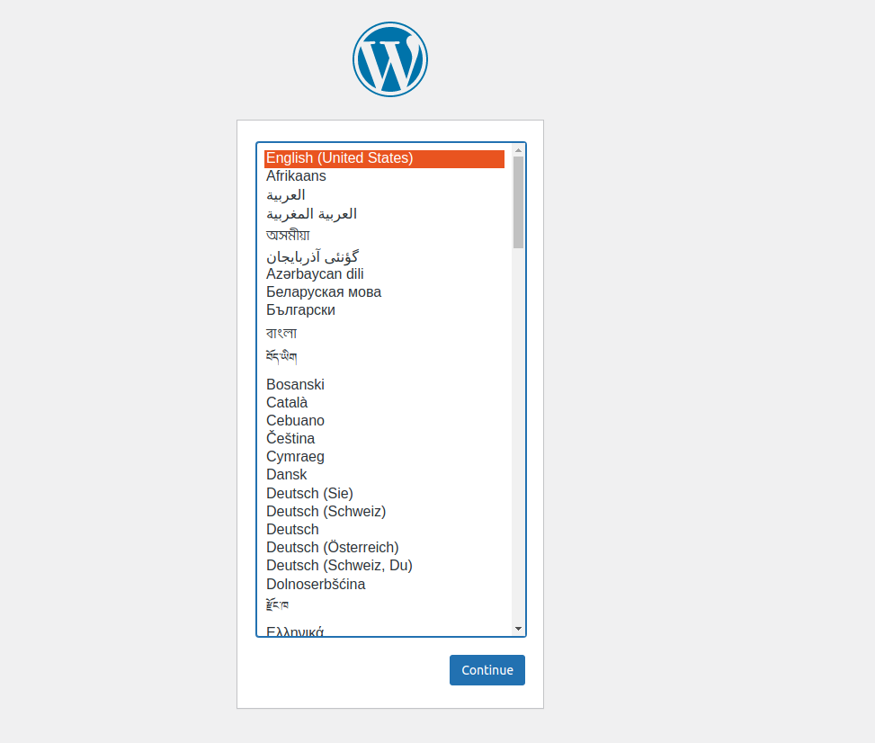 Common WordPress installation screen.