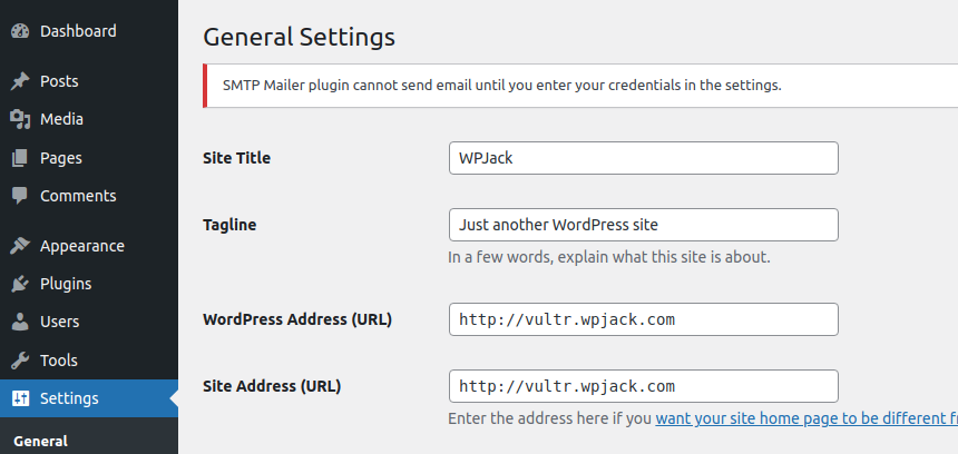Going into WP Settings -> General Settings to update sites url to my custom domain.