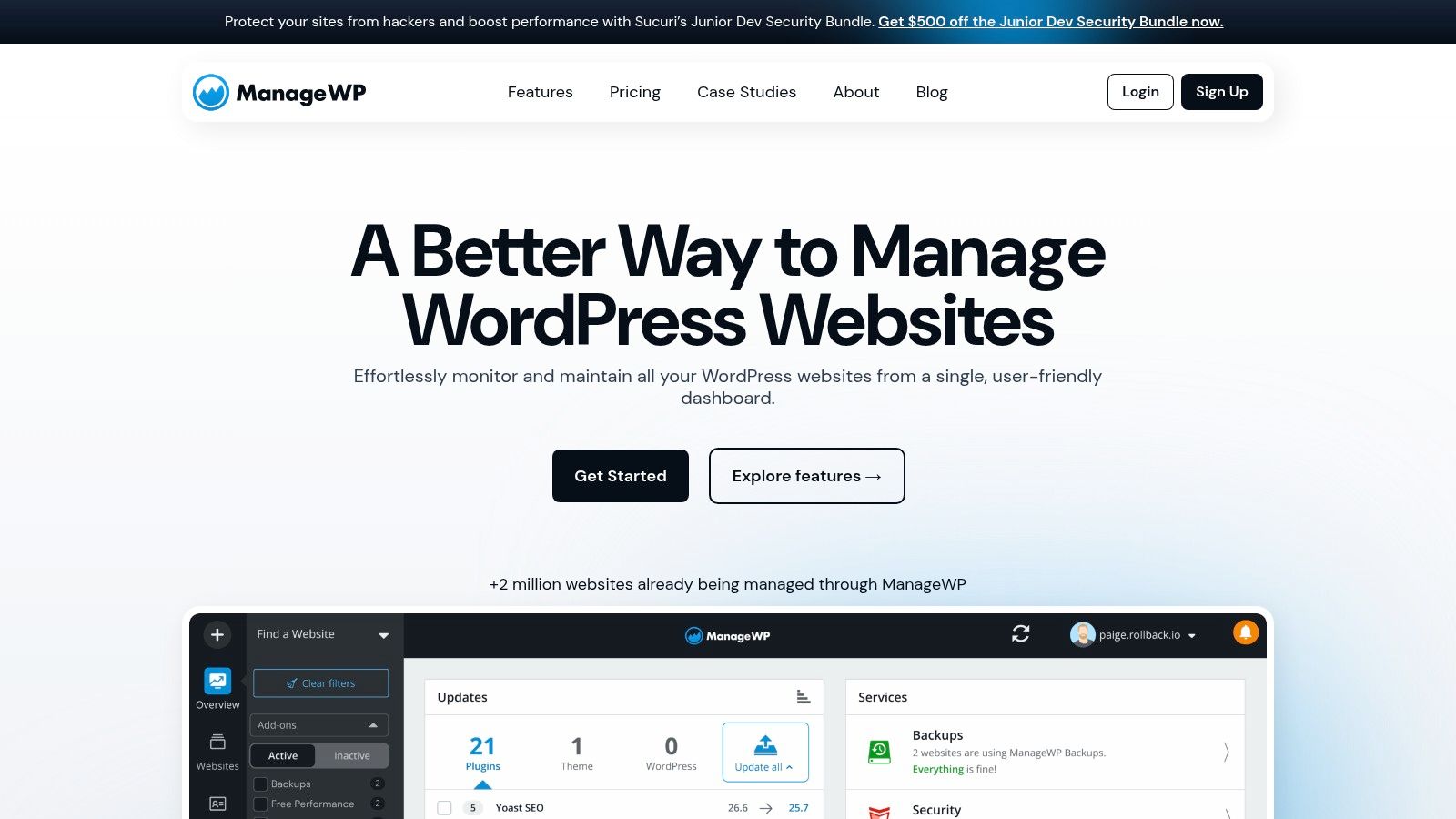 ManageWP (Backup add‑on)